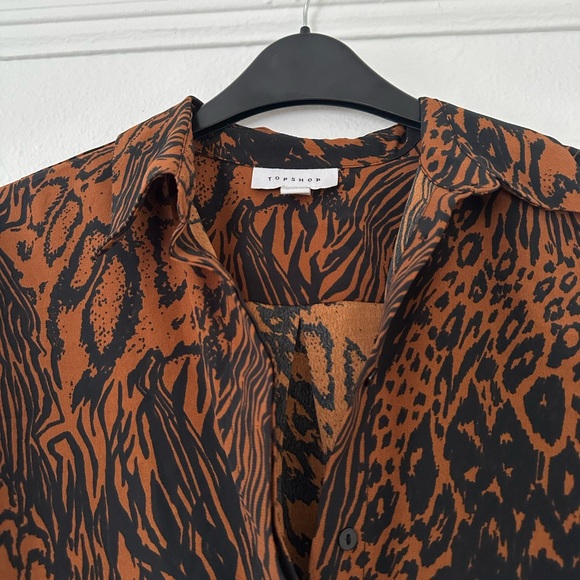 Topshop Animal Print Cheetah Blouse Button Down Mesh US 4 - Picture 3 of 5
